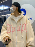 FOESCE Autumn Men's Letter Foam Print Zip up Hoodies Y2K Goth Streetwear Loose Sweatshirts Female Hip Hop Oversized Hoodie Tracksuit