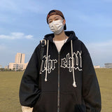 FOESCE Autumn Men's Letter Foam Print Zip up Hoodies Y2K Goth Streetwear Loose Sweatshirts Female Hip Hop Oversized Hoodie Tracksuit