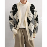 FOESCE Autumn Men's Luxury Knitted Printed Buttons Cardigan Sweater Long Sleeve Casual Streetwear Loose Stylish Leisure Coat