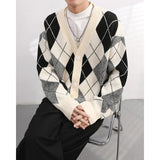 FOESCE Autumn Men's Luxury Knitted Printed Buttons Cardigan Sweater Long Sleeve Casual Streetwear Loose Stylish Leisure Coat
