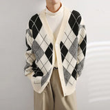 FOESCE Autumn Men's Luxury Knitted Printed Buttons Cardigan Sweater Long Sleeve Casual Streetwear Loose Stylish Leisure Coat