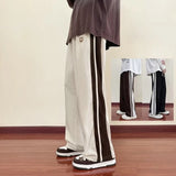 FOESCE Autumn Men's Side Striped Corduroy Pants 2024 New Baggy Streetwear Straight Trousers Y2K Vintage Casual Gym Pantalones Hombre