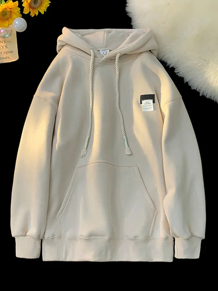FOESCE Autumn New in Solid Color Hooded Sweatshirts For Men Y2K Streetwear Appliques Hoodies Women Oversized Fleece Pullover Hoody