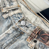 FOESCE Autumn Retro 3D Printed Patchwork Baggy Jeans Men's Ripped Straight Wide-Leg Denim Trousers 2025 Y2K Streetwear Distressed Jean