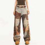 FOESCE Autumn Retro 3D Printed Patchwork Baggy Jeans Men's Ripped Straight Wide-Leg Denim Trousers 2025 Y2K Streetwear Distressed Jean