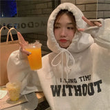 FOESCE Autumn Retro Green Letter Hoodie Women Ins Plus size Loose Hip Hop Hoodies Fashion Brand American Streetwear Oversized Outerwear