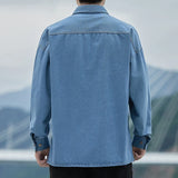 FOESCE Autumn Thin Denim Shirt Men's Long Sleeve Casual Fashion Versatile Light Blue Loose Solid Color Shirt