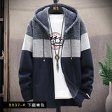 FOESCE Autumn Winter Cardigan Sweater Men Fleece Zipper Sweaters Velvet Contrast Striped Sweater Coats Casual Jackets