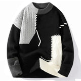 FOESCE Autumn Winter Color Matching Design Sense Stitching Crew-neck Knitting Couple Fashion Brand Plus Fleece Pullover Sweater New