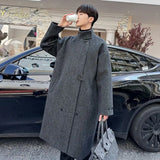 Autumn Winter Long Thick Warm Soft Fitted Woolen Coat Men Double Breasted Cool Luxury Chic Wool Blends Overcoat 2024