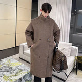 Autumn Winter Long Thick Warm Soft Fitted Woolen Coat Men Double Breasted Cool Luxury Chic Wool Blends Overcoat 2024