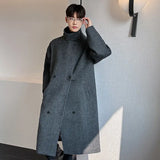 Autumn Winter Long Thick Warm Soft Fitted Woolen Coat Men Double Breasted Cool Luxury Chic Wool Blends Overcoat 2024