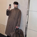 Autumn Winter Long Thick Warm Soft Fitted Woolen Coat Men Double Breasted Cool Luxury Chic Wool Blends Overcoat 2024