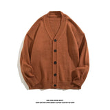 Foesce Autumn Winter Men Casual V-Neck Cardigan Sweaters Solid Color Long Sleeve Outerwear Single-breasted Male Loose Knitted Coats