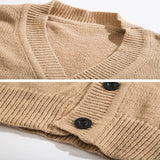 Foesce Autumn Winter Men Casual V-Neck Cardigan Sweaters Solid Color Long Sleeve Outerwear Single-breasted Male Loose Knitted Coats