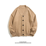 Foesce Autumn Winter Men Casual V-Neck Cardigan Sweaters Solid Color Long Sleeve Outerwear Single-breasted Male Loose Knitted Coats