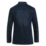 FOESCE Autumn Winter Men's Denim Suit Cotton Slim Blazer Jacket Long Sleeve Single Breasted Button Pockets