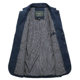 FOESCE Autumn Winter Men's Denim Suit Cotton Slim Blazer Jacket Long Sleeve Single Breasted Button Pockets