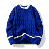 FOESCE Autumn Winter Men's Sweater Warm Knit Pullovers Fashion Loose Knitted Sweaters Men Youthful Vitality Patchwork Casual Pullovers