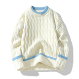 FOESCE Autumn Winter Men's Sweater Warm Knit Pullovers Fashion Loose Knitted Sweaters Men Youthful Vitality Patchwork Casual Pullovers