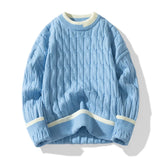 FOESCE Autumn Winter Men's Sweater Warm Knit Pullovers Fashion Loose Knitted Sweaters Men Youthful Vitality Patchwork Casual Pullovers