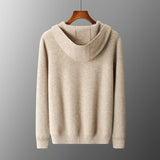 FOESCE Autumn Winter New 100% Merino Wool Men's Zipper Hooded Coat Thick Sweater Warm Long Sleeved Knitted Cardigan men's coat