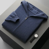 FOESCE Autumn Winter New 100% Merino Wool Men's Zipper Hooded Coat Thick Sweater Warm Long Sleeved Knitted Cardigan men's coat