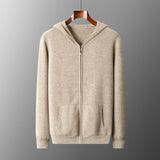 FOESCE Autumn Winter New 100% Merino Wool Men's Zipper Hooded Coat Thick Sweater Warm Long Sleeved Knitted Cardigan men's coat