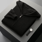 FOESCE Autumn Winter New 100% Merino Wool Men's Zipper Hooded Coat Thick Sweater Warm Long Sleeved Knitted Cardigan men's coat