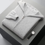 FOESCE Autumn Winter New 100% Merino Wool Men's Zipper Hooded Coat Thick Sweater Warm Long Sleeved Knitted Cardigan men's coat