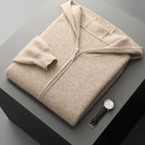 FOESCE Autumn Winter New 100% Merino Wool Men's Zipper Hooded Coat Thick Sweater Warm Long Sleeved Knitted Cardigan men's coat