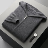 FOESCE Autumn Winter New 100% Merino Wool Men's Zipper Hooded Coat Thick Sweater Warm Long Sleeved Knitted Cardigan men's coat