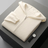 FOESCE Autumn Winter New 100% Merino Wool Men's Zipper Hooded Coat Thick Sweater Warm Long Sleeved Knitted Cardigan men's coat