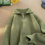 FOESCE Autumn Winter New Fashion Long Sleeve Stand Up Collar with Half Zipper Sweaters Men's Clothing Casual All-match Knitting Tops