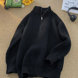 FOESCE Autumn Winter New Fashion Long Sleeve Stand Up Collar with Half Zipper Sweaters Men's Clothing Casual All-match Knitting Tops