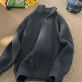 FOESCE Autumn Winter New Fashion Long Sleeve Stand Up Collar with Half Zipper Sweaters Men's Clothing Casual All-match Knitting Tops