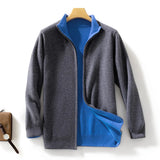 FOESCE Autumn Winter New Thickened Cashmere Coat Men's Front and Back Standing Neck Zipper Cardigan 100% Merion Wool Knitted Jacket Top