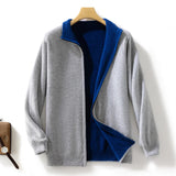 FOESCE Autumn Winter New Thickened Cashmere Coat Men's Front and Back Standing Neck Zipper Cardigan 100% Merion Wool Knitted Jacket Top