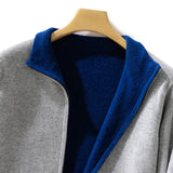 FOESCE Autumn Winter New Thickened Cashmere Coat Men's Front and Back Standing Neck Zipper Cardigan 100% Merion Wool Knitted Jacket Top