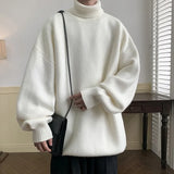 FOESCE Autumn Winter Polo/Turtle Neck Sweater Idle Style Thickened Loose-Fit Vintage Knitted Top For Casual Scene Men's Base Layer Top