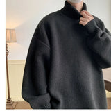 FOESCE Autumn Winter Polo/Turtle Neck Sweater Idle Style Thickened Loose-Fit Vintage Knitted Top For Casual Scene Men's Base Layer Top