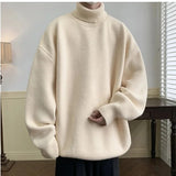 FOESCE Autumn Winter Polo/Turtle Neck Sweater Idle Style Thickened Loose-Fit Vintage Knitted Top For Casual Scene Men's Base Layer Top