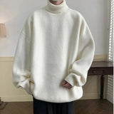 FOESCE Autumn Winter Polo/Turtle Neck Sweater Idle Style Thickened Loose-Fit Vintage Knitted Top For Casual Scene Men's Base Layer Top