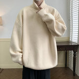 FOESCE Autumn Winter Polo/Turtle Neck Sweater Idle Style Thickened Loose-Fit Vintage Knitted Top For Casual Scene Men's Base Layer Top