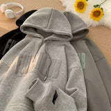 Autumn Winter Vibe Trendy Loose-fit American Style Fleece-lined Thickened Top Hooded Sweatshirt For Men Casual Scene
