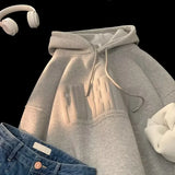 Autumn Winter Vibe Trendy Loose-fit American Style Fleece-lined Thickened Top Hooded Sweatshirt For Men Casual Scene