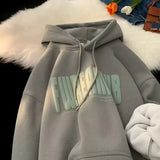 Autumn Winter Vibe Trendy Loose-fit American Style Fleece-lined Thickened Top Hooded Sweatshirt For Men Casual Scene