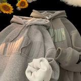 Autumn Winter Vibe Trendy Loose-fit American Style Fleece-lined Thickened Top Hooded Sweatshirt For Men Casual Scene