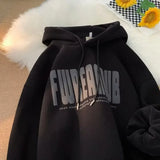 Autumn Winter Vibe Trendy Loose-fit American Style Fleece-lined Thickened Top Hooded Sweatshirt For Men Casual Scene