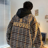 FOESCE Autumn and Winter New Fashion Port Agitation Brand Letter Embroidery Jacket Men Y2K Harajuku Vintage Baggy Padded Woolen Coat